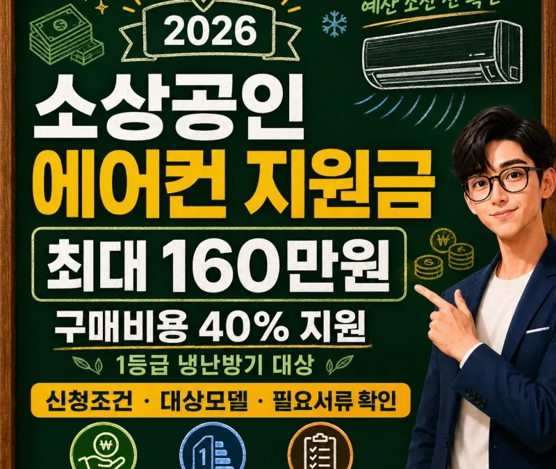 소상공인 에어컨 지원금 2026 총정리 – 구매가 40%, 최대 160만원 환급 조건과 신청 방법