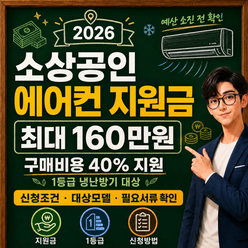 소상공인 에어컨 지원금 2026 총정리 - 구매가 40%, 최대 160만원 환급 조건과 신청 방법
