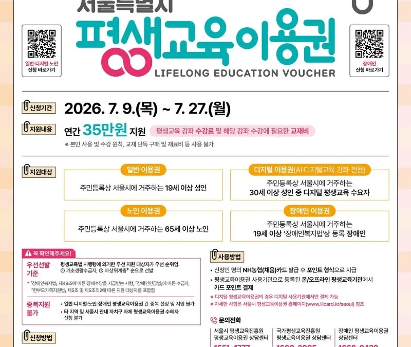성동구 평생교육이용권 2026년 2차 모집 총정리 — 연 35만원, 174명, 7월 27일 마감