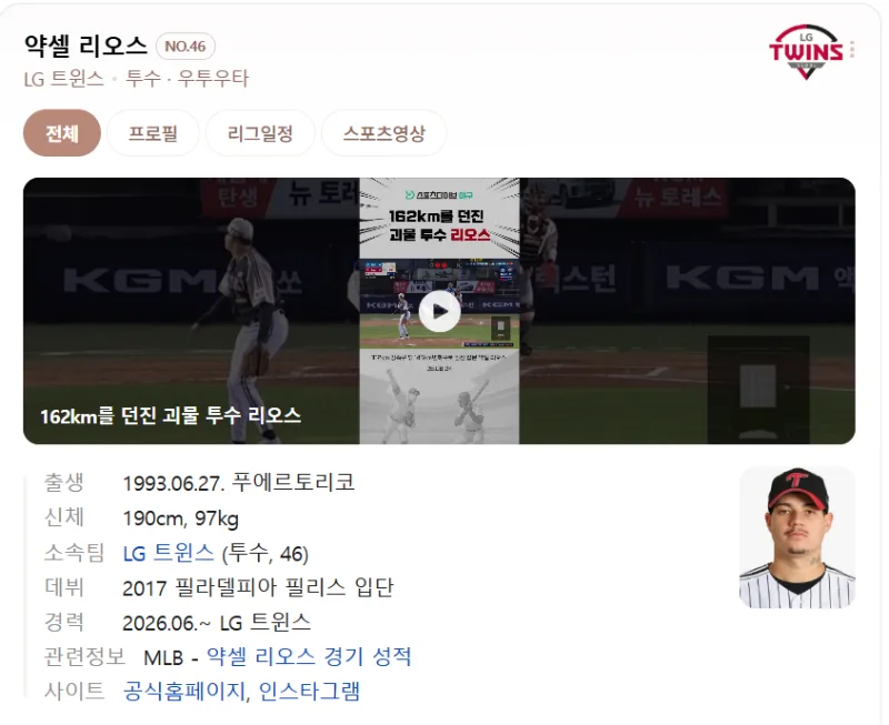 LG 리오스 방출 총정리, 계약 49일 만에 웨이버 공시 + 새 외인 선발 영입 임박