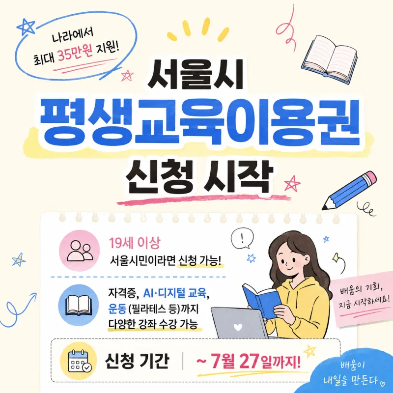 서울시 평생교육이용권 2차 신청, 최대 35만원 유형별 신청처·기간 총정리