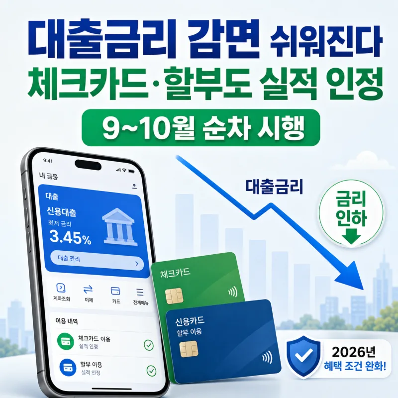 대출 우대금리 카드 이용실적, 10월부터 체크카드·할부까지 다 인정됩니다 (총정리)