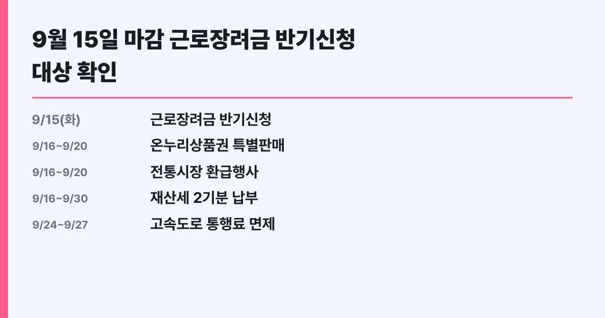 9월 15일 마감 근로장려금 반기신청 대상 확인