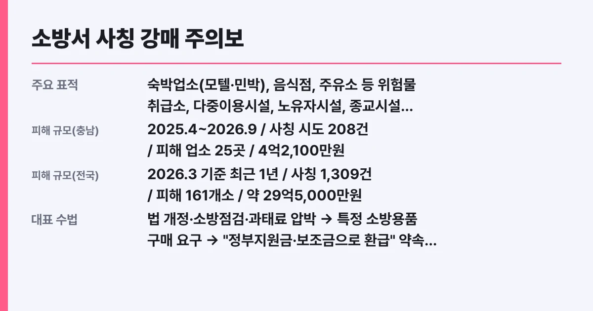 소방서 사칭 강매 주의보, 충남 4억2천 피해 대상 확인
