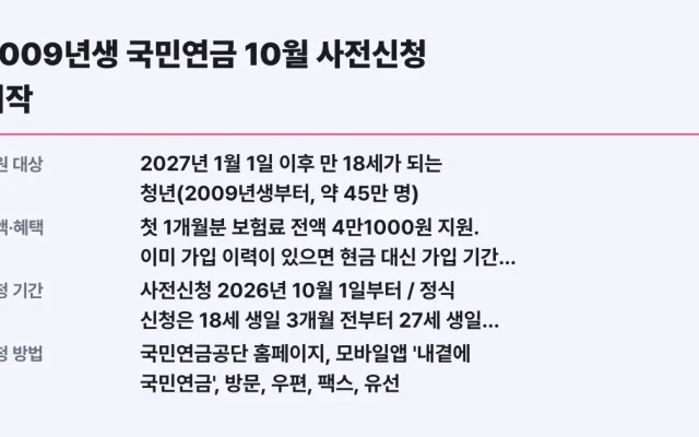 2009년생 국민연금 10월 사전신청 시작, 대상 확인