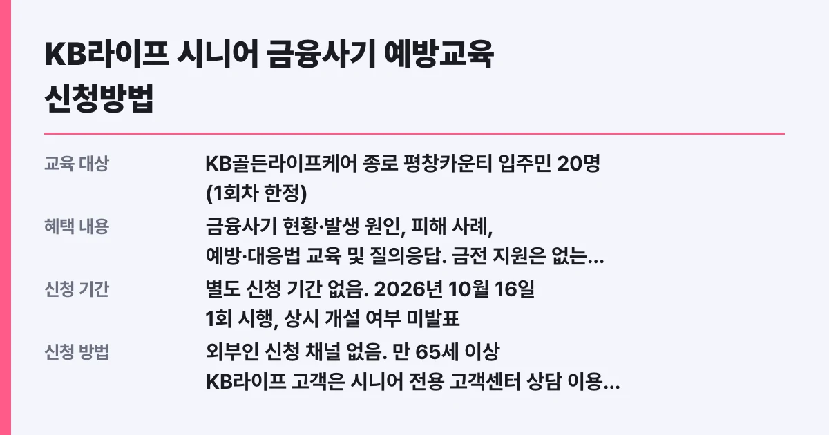KB라이프 시니어 금융사기 예방교육 신청방법