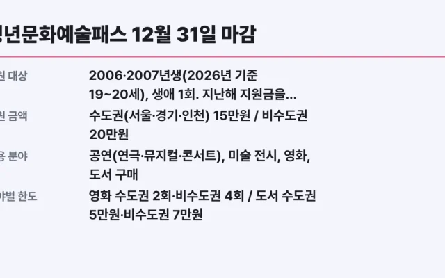 청년문화예술패스 12월 31일 마감, 대상 확인