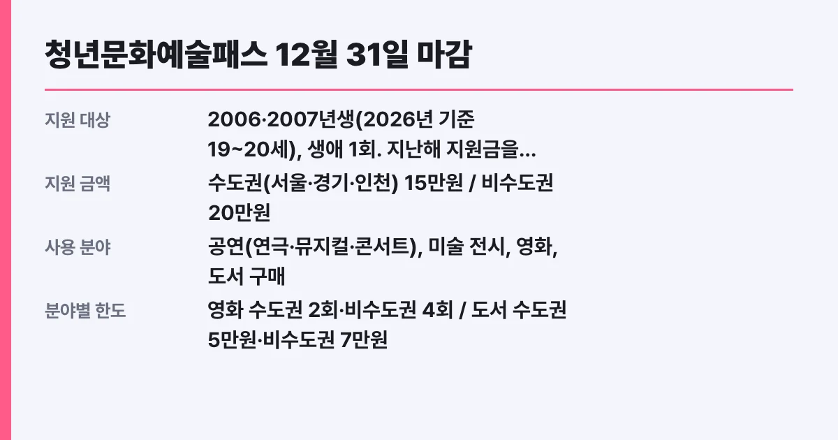청년문화예술패스 12월 31일 마감, 대상 확인