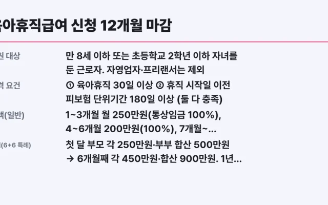 육아휴직급여 신청 12개월 마감 — 2026 조건 대상 확인