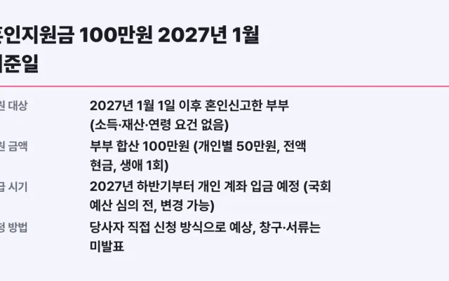 혼인지원금 100만원 2027년 1월 기준일, 대상 확인